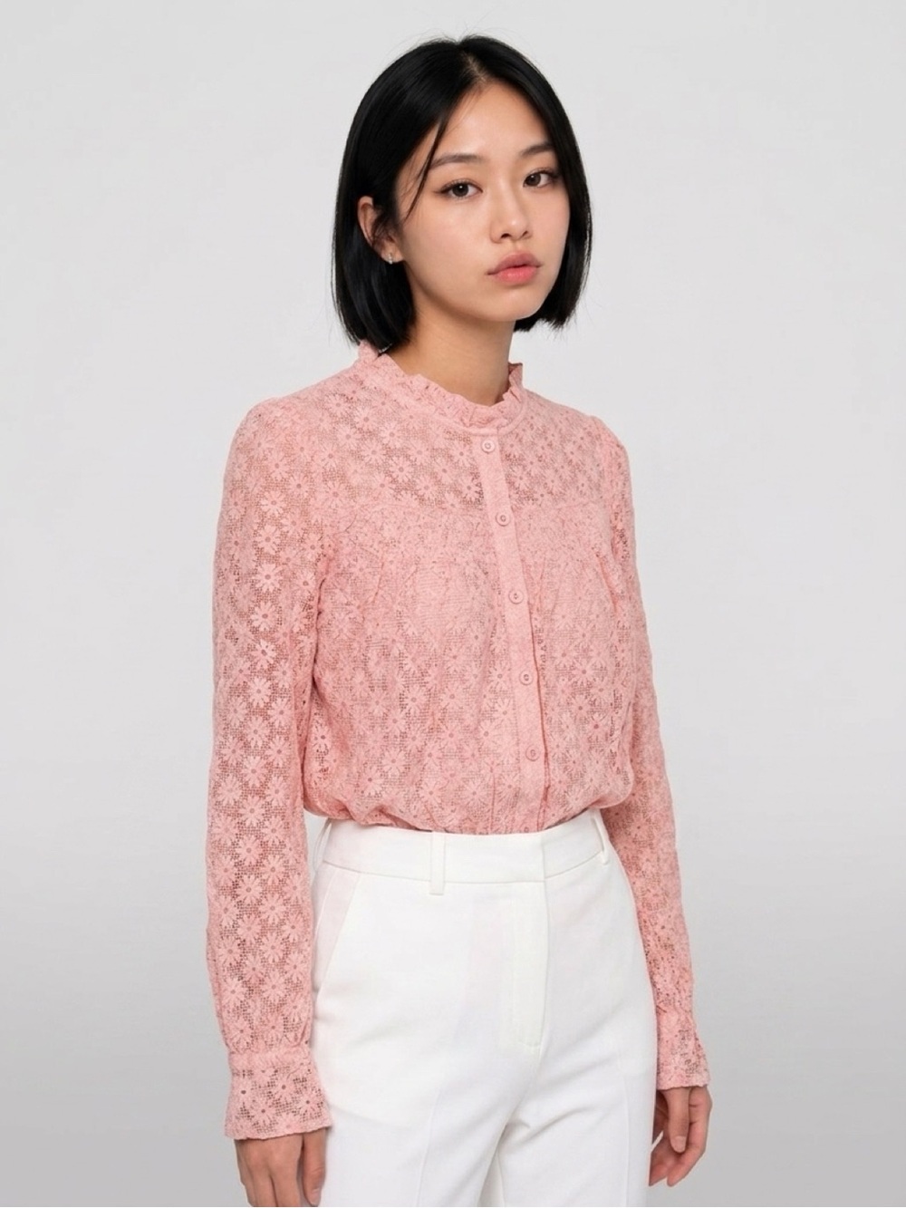 NWT PrettyGarden Delicate Lace Button-Down Blouse in Pink size Medium